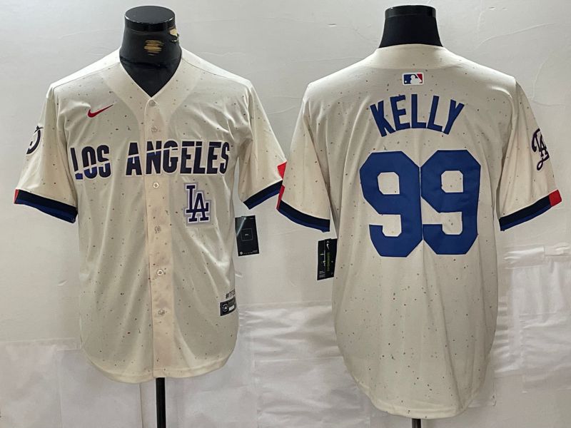 Men Los Angeles Dodgers 99 Kelly Cream Fashion Nike Game MLB Jersey style 5